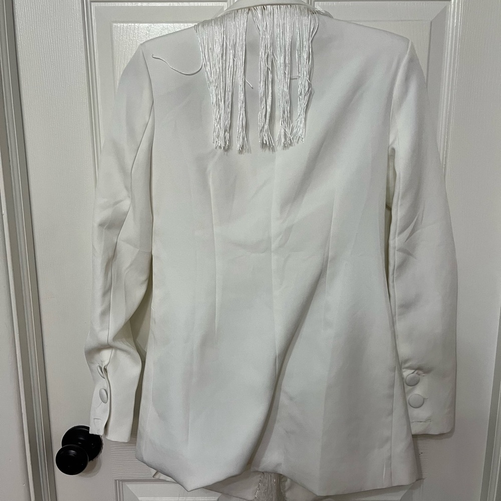 NASTY GAL White‎ Fringe oversized Blazer size 2 - Picture 8 of 11